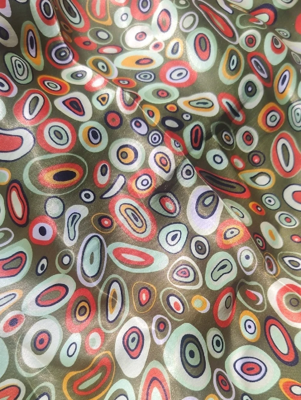Olive Multi-Color Silk ItalianAbstract Circle Scarf 31x31